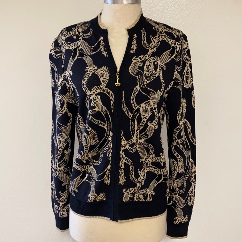 St. John Sport Black Gold Knit Cardigan S